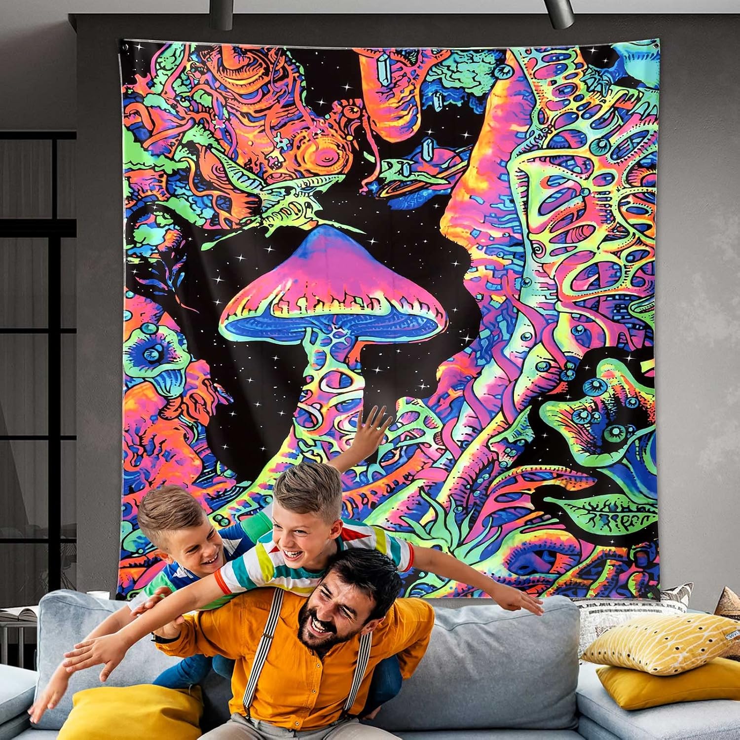 ADDWel Blacklight Mushroom Tapestry, Upright Tapestry Glow In The Dark, UV Reactive Black Light