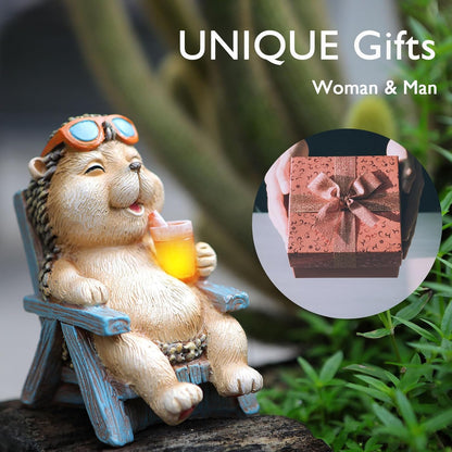 Miniature Hedgehog Figurine Solar Resin Statue for Outside Garden Lawn Yard Patio Home Office