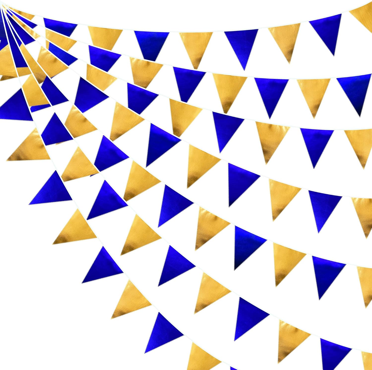 Royal Blue Gold Party Decoration Navy Blue Gold Triangle Pennant Banner Flag Metallic Fabric