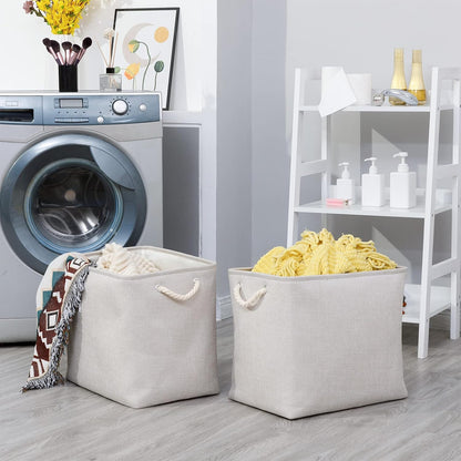 Bidtakay Fabric Beige Baskets Extra Large Organization Baskets for Clothes Set of 2 Collapsible
