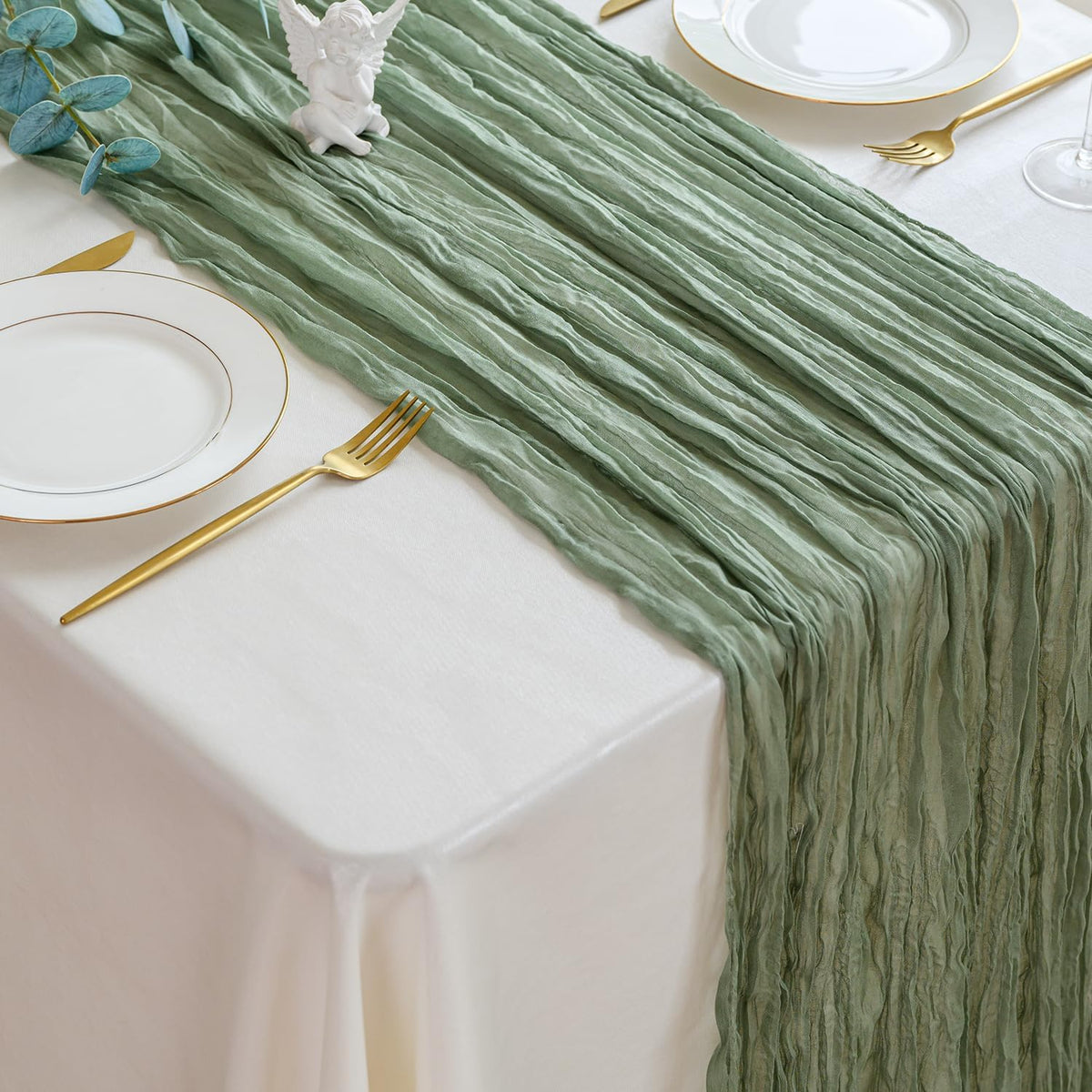 Sioloc 1 Pack Sage Green Cheesecloth Table Runner Fall Autumn Decor for Home 10ft Table Cloth for