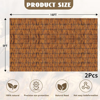 Bamboo Reed Fencing, Light Russet Decorative Bamboo Privacy Fence 5ft High, Reed Curtains for Patio