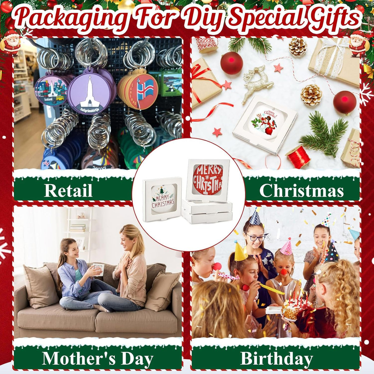50 Pcs Sublimation Ornament Blanks Box 3.6"x3.6"x0.7" Christmas Ornaments Holder Ceramic Discs