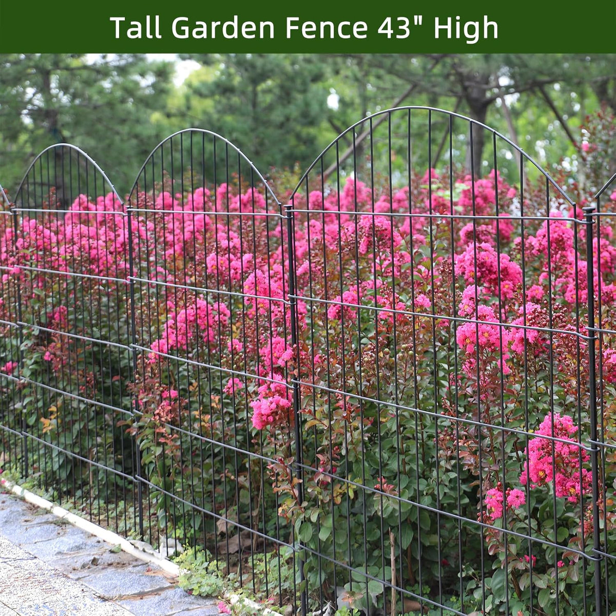 Decorative Metal Garden Fence Outdoor CTW3643, 43.2in H x 14.75 ft L, No Dig Temporary Dog Fence