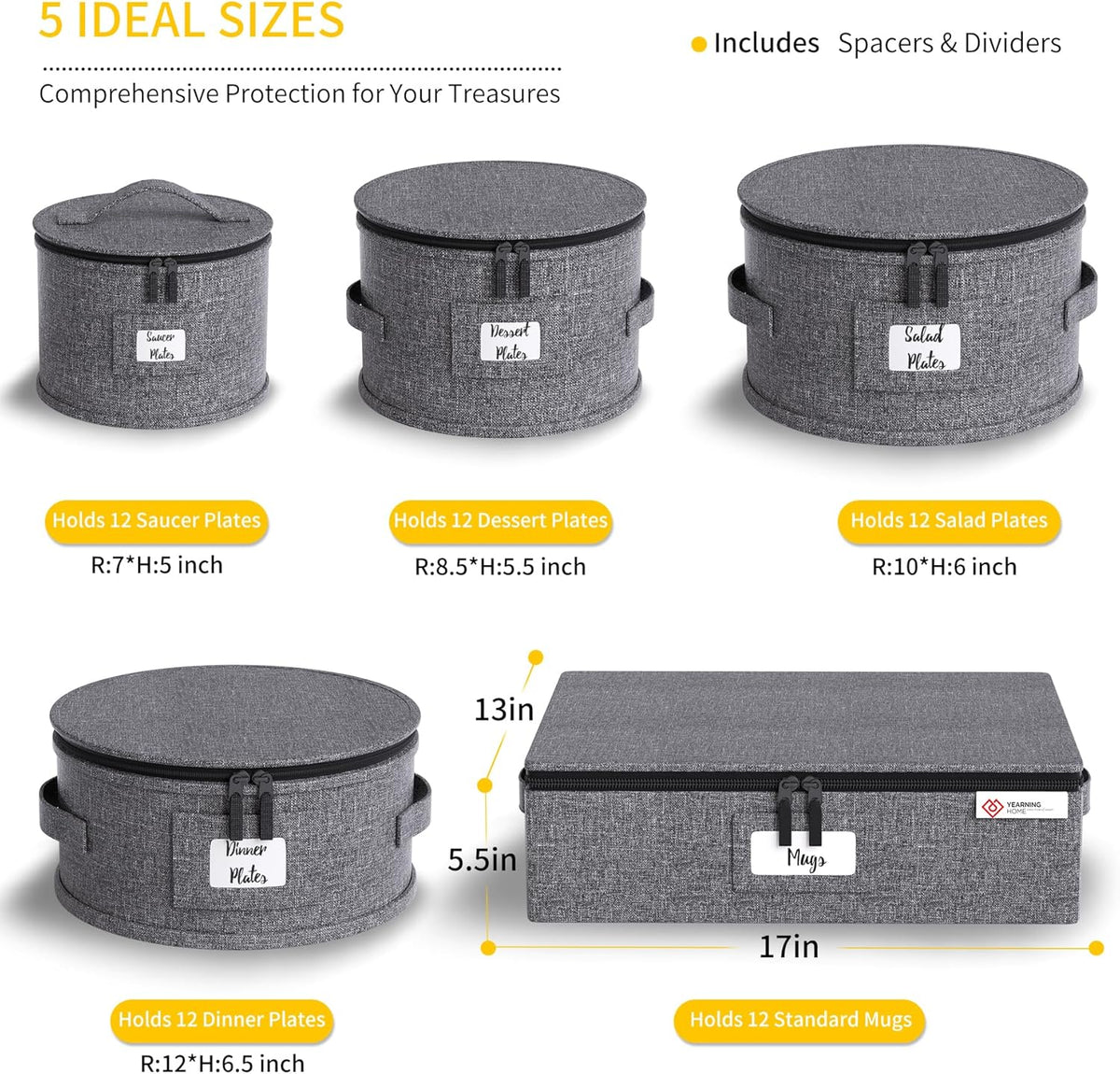 YearningHome China Storage Containers,Hard Shell Box with Felt Dividers for