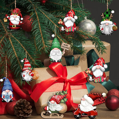 24 Pieces Christmas Gnome Wooden Hanging Ornaments, Wood Hanging Decor for Christmas Tree