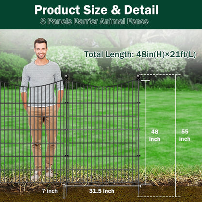 8 Panels No Dig Dog Fence Outdoor for Yard, 48 in(H) X 21 ft(L) Decorative Tall Garden Fence Animal