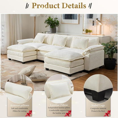 URRED Modular Sectional Sofa Comfy Cloud Couch, Modern Chenille Sofa Sleeper Deep Seat Couches with