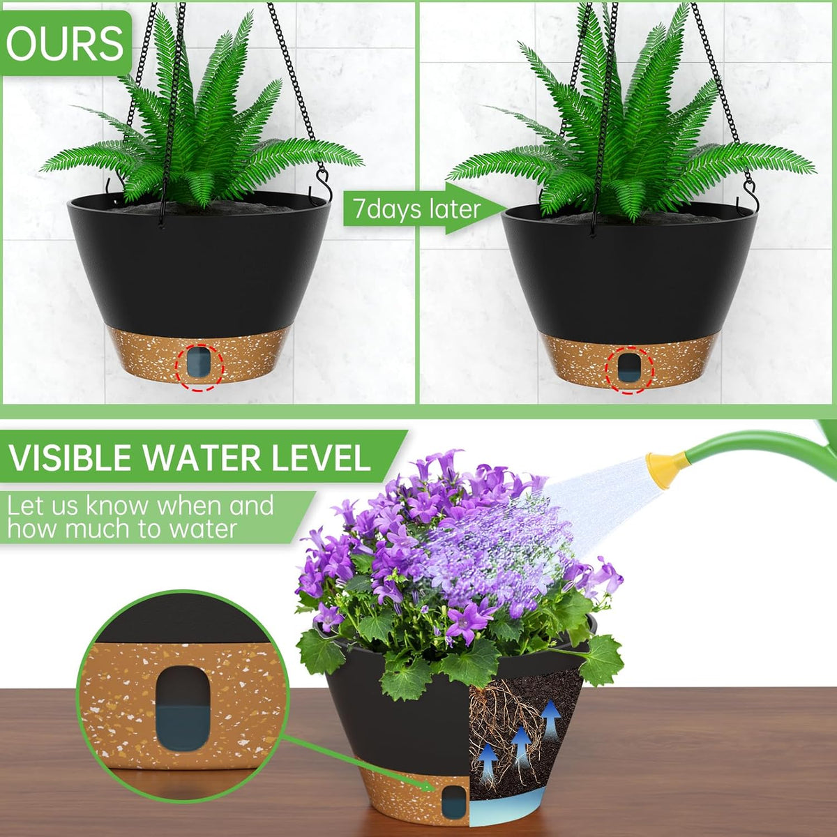 ZMTECH 10 Inch Hanging Planters for Outdoor Plants, Hanging Pots for Plants Indoor with Visible