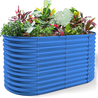 Land Guard 6x3x3ft Oval Galvanized Raised Garden Beds, Large-Capacity Metal Planter Box Outdoor