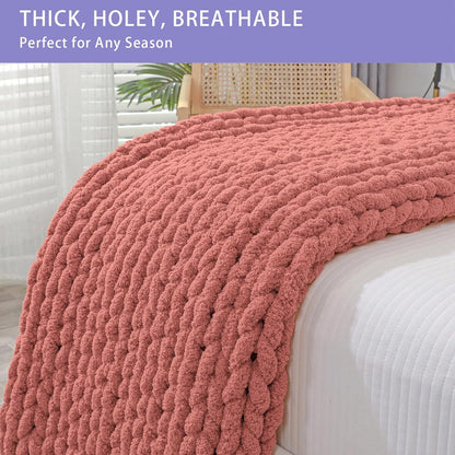 Bigacogo Chunky Knit Throw Blanket for Couch, 40x40 inches, 100% Hand Knitted with Thick Jumbo