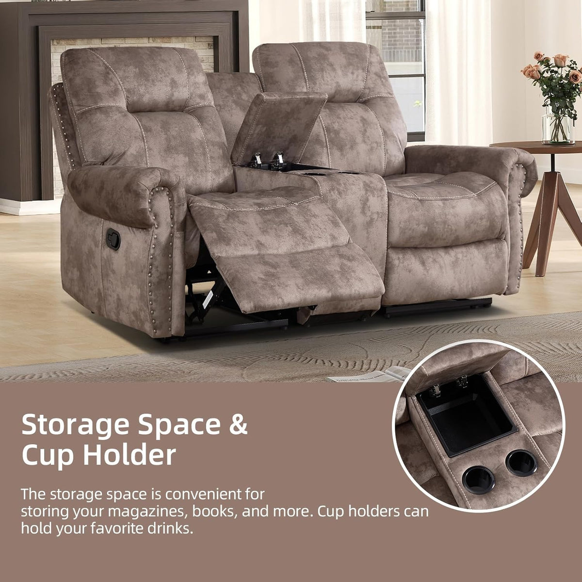 EBELLO 2 Pieces Reclining Couch Furniture Set for Living Room, 1 Seat Power Recliner Chair and a