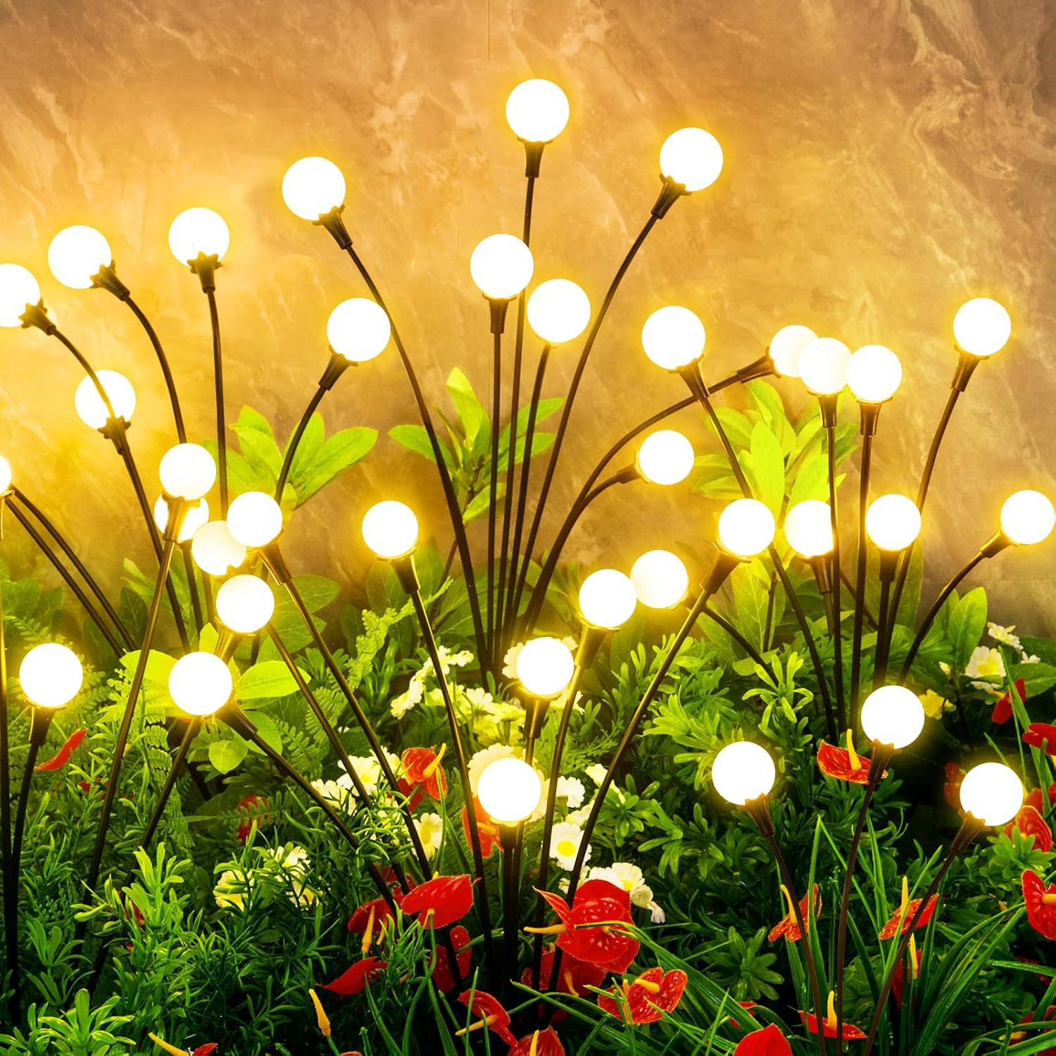 Solar Lights Outdoor Waterproof,6 Packs 48LED, Garden Decor, Patio Decor, Firefly Lights Solar