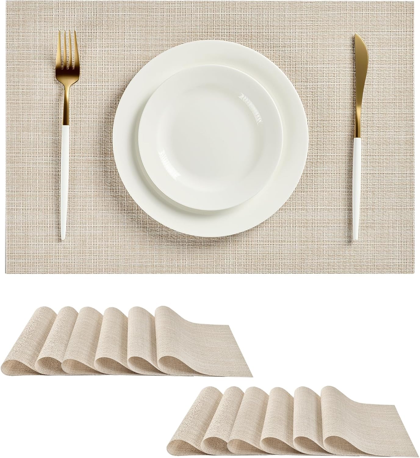 Leetaltree Beige Placemats Set of 12 - Heat Resistant Non-Slip Place mats for Dining Table