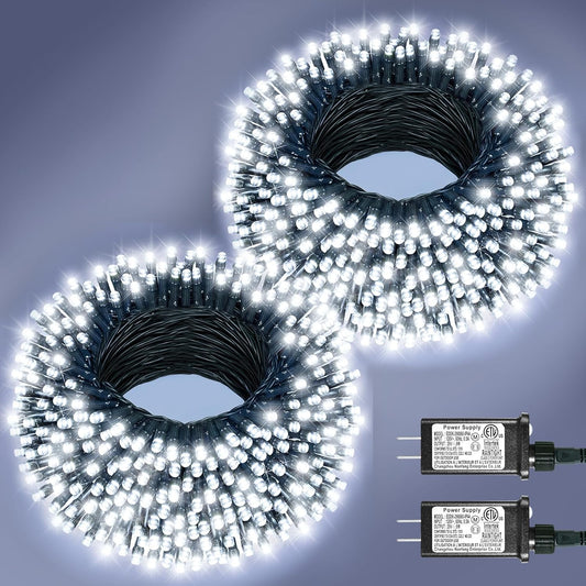 2 Pack Christmas Lights Outdoor, Total 200FT 600LED Christmas Tree Lights with 8 Modes Waterproof