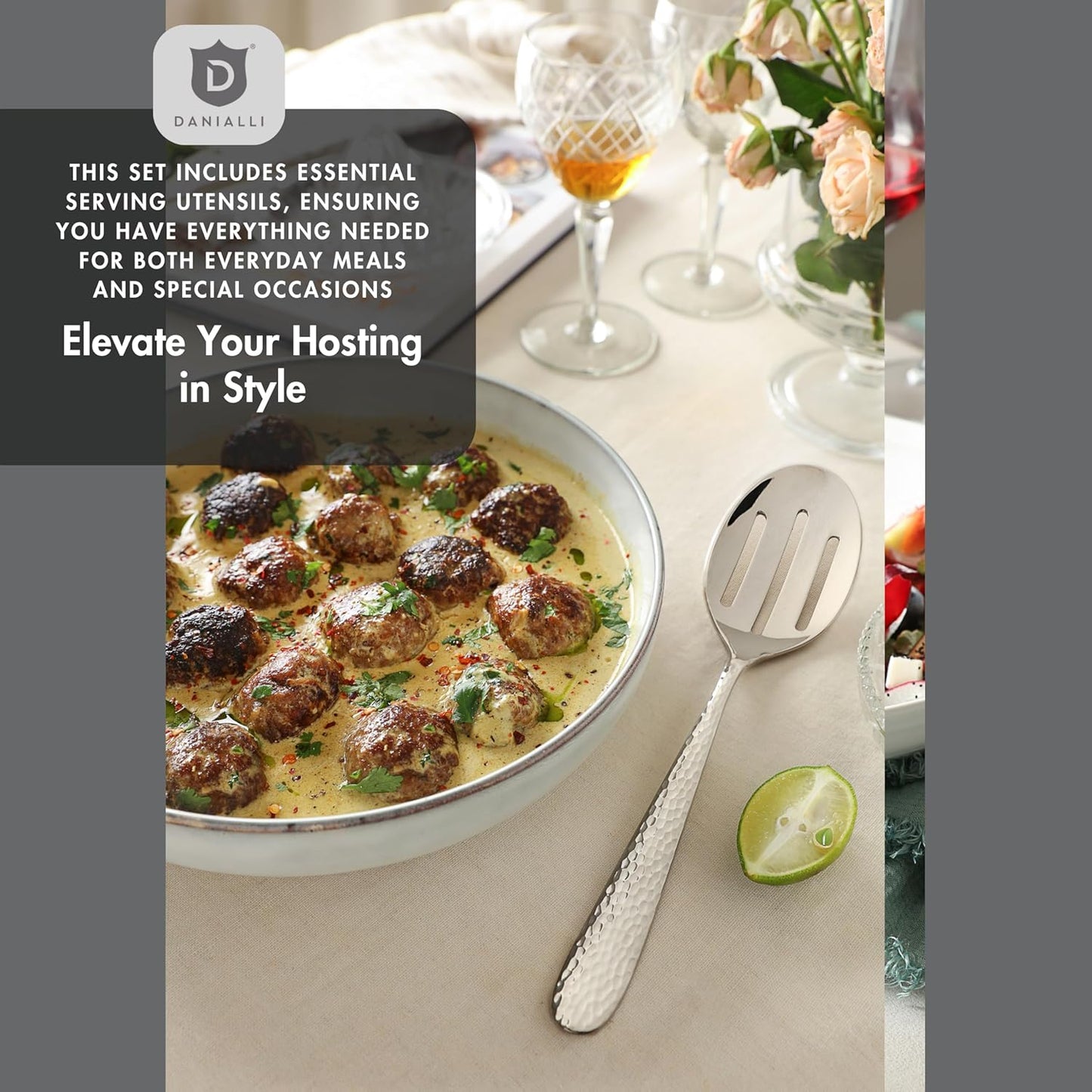 Hammered Silverware Set with Serving Utensils, 18/10 Stainless Steel Flatware for 8, Dishwasher