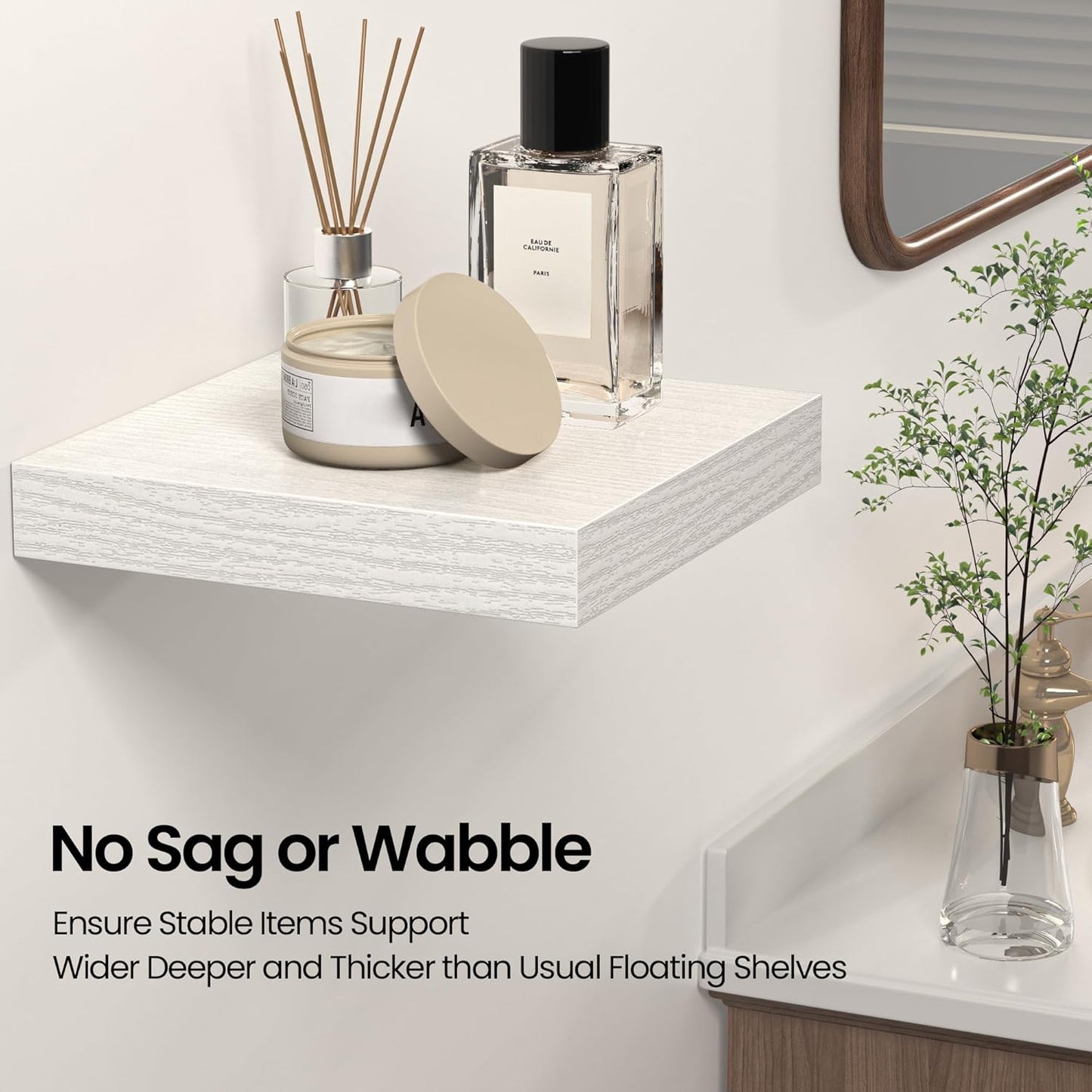 Square Floating Shelves for Wall, 8" W x 8" D x 1.2" H, Small Wooden Wall Mounted Display Shelves