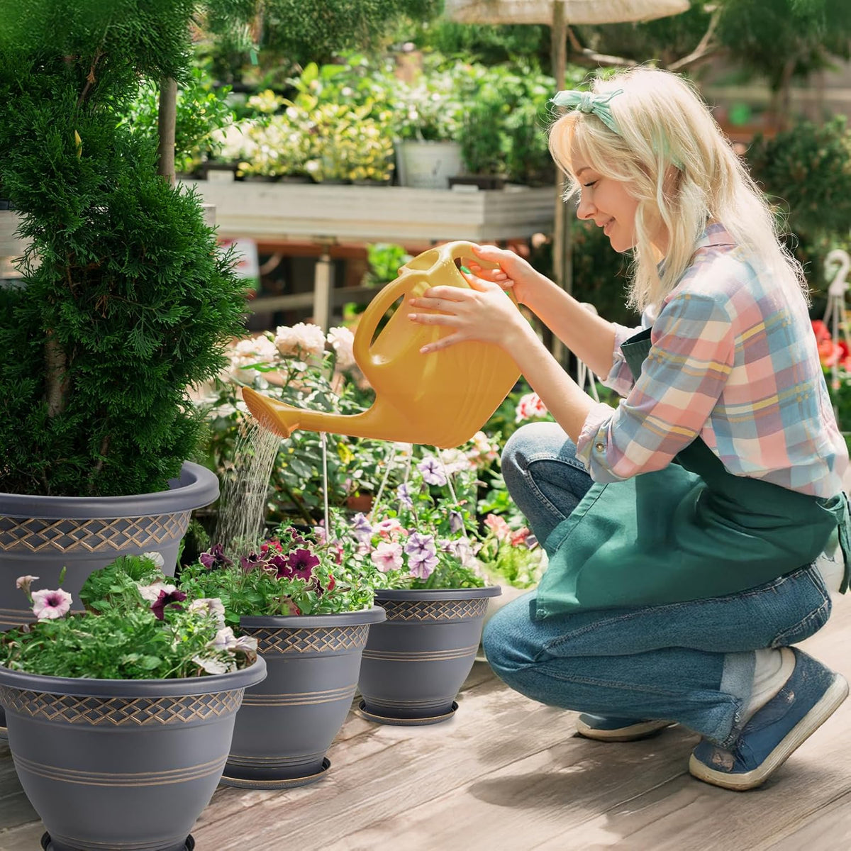 4 Pack 16 Inch Large Plant Pots, Plastic Flower Pot for Indoor & Outdoor with Drainage Holes &