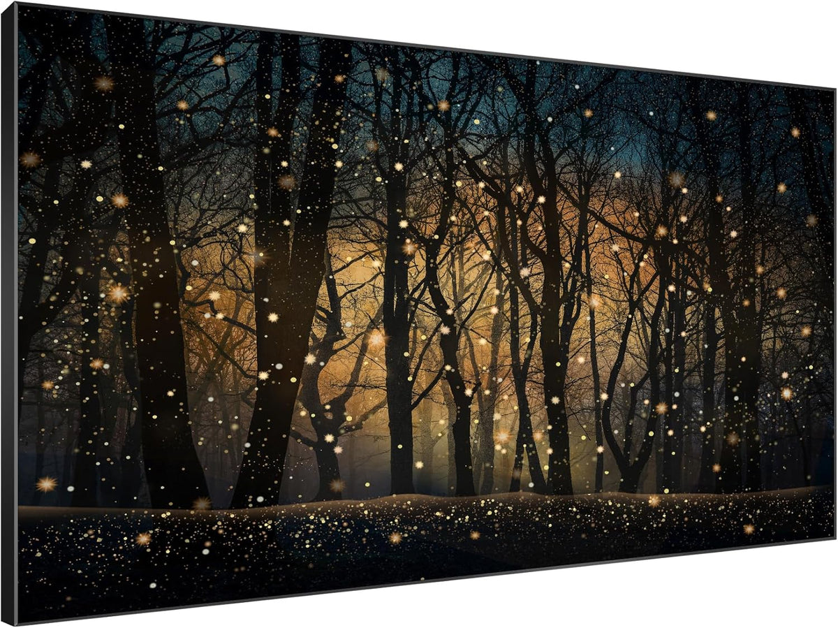 SIGNWIN 46"x72" Extra Large Framed Wall Art Magical Firefly Night Forest, Enchanted Woodland Scene