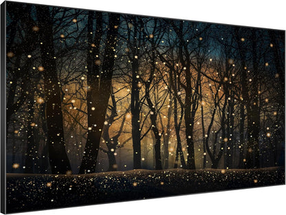 SIGNWIN 46"x72" Extra Large Framed Wall Art Magical Firefly Night Forest, Enchanted Woodland Scene