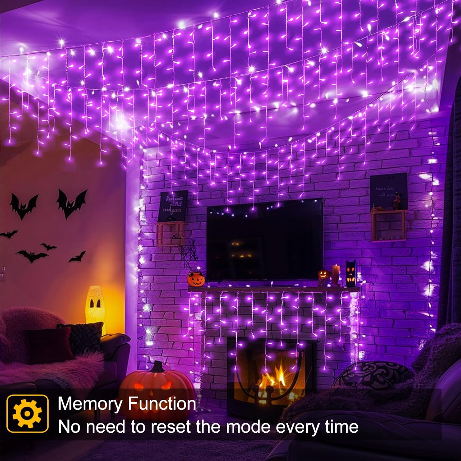 66ft Purple Halloween Lights Outdoor, 640 LED Icicle Lights for Outside Indoor Twinkle Lights with
