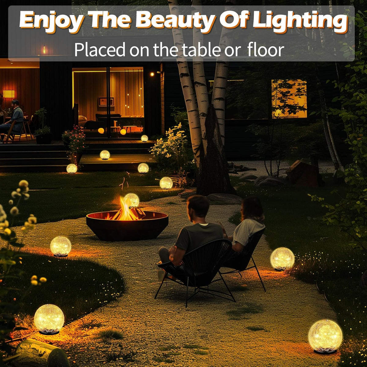 Garden Solar Ball Lights Outdoor Waterproof, 50 LED Cracked Glass Globe Solar Power Ground Lights