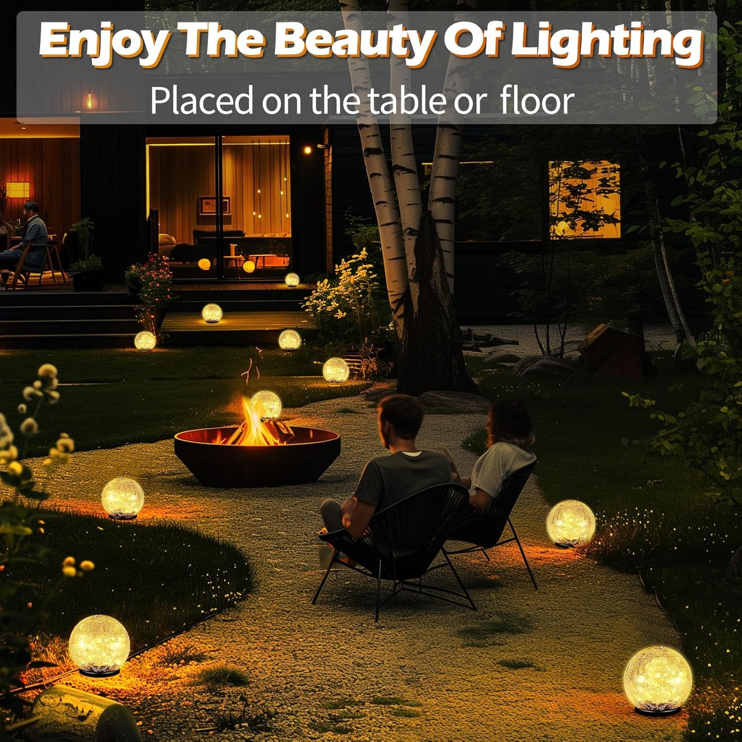 Garden Solar Ball Lights Outdoor Waterproof, 30 LED Cracked Glass Globe Solar Power Ground Lights