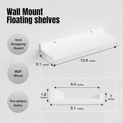 RICHER HOUSE 5 Set White Floating Shelves, Wall Mounted Shelves for Wall Decor, Modern Picture