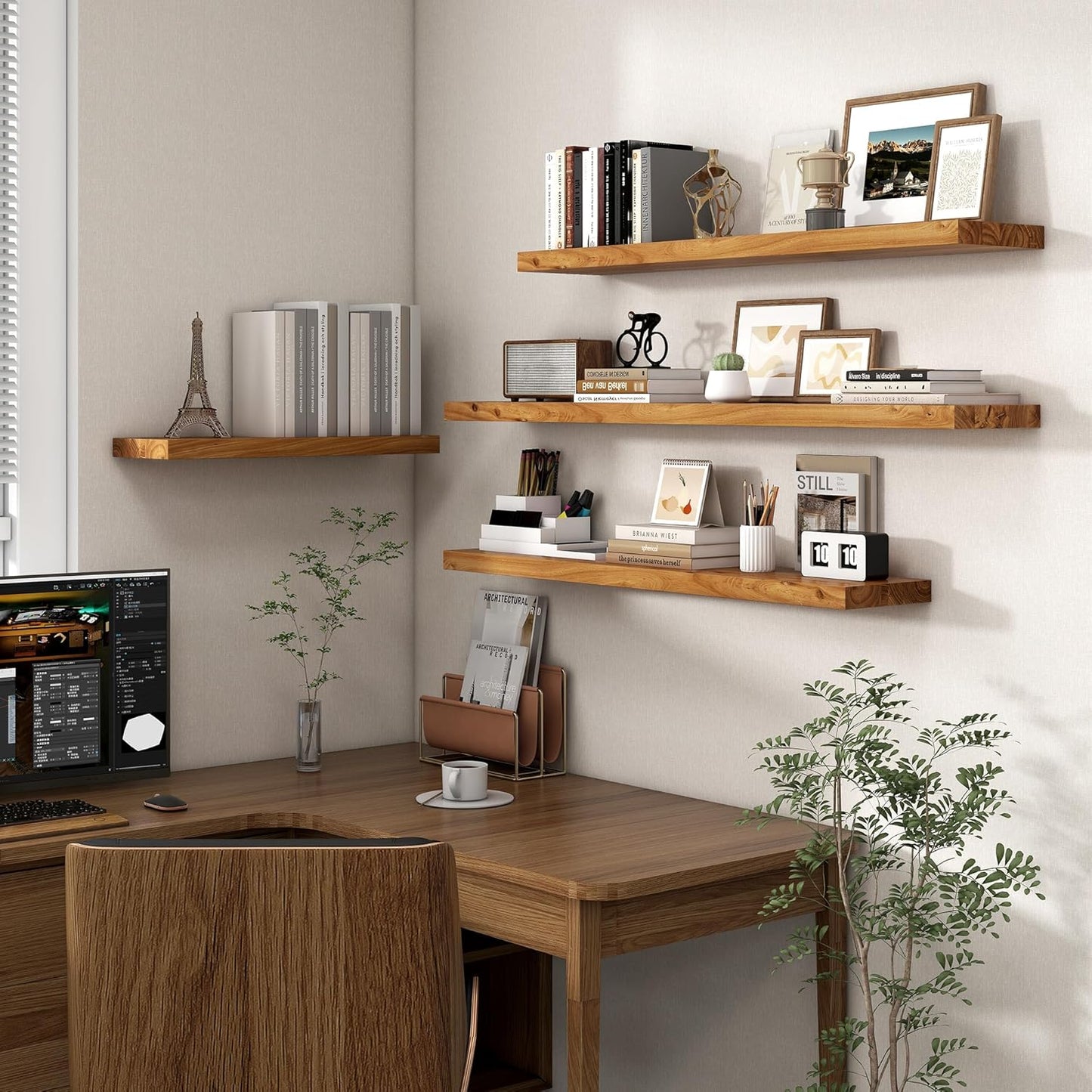 Axeman Floating Shelves for Wall - 32''W x 8'' D Rustic Solid Elm Wood Shelves for Storage, Wall