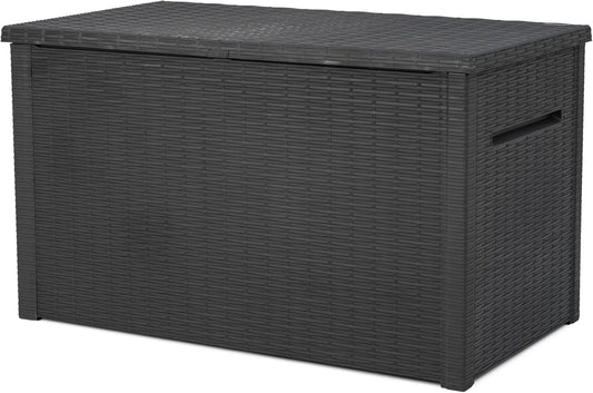 Keter Java XXL 230 Gallon Resin Rattan Look Large Outdoor Storage Deck Box for Patio Furniture