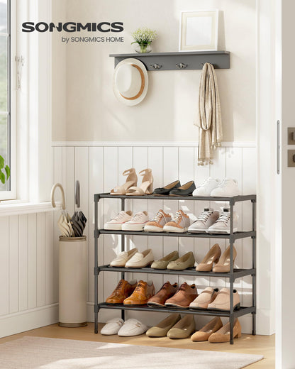 SONGMICS 4-Tier Shoe Rack, Stackable Compact Metal Shoe Storage Organizer