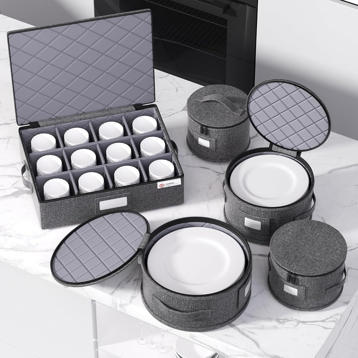 YearningHome China Storage Containers,Hard Shell Box with Felt Dividers for