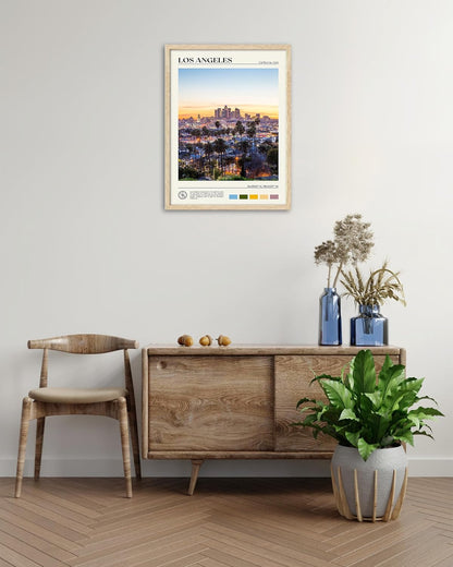 HesenDot Natural OAK Wood Los Angeles Cityscape Framed Wall Art,12x16in City Skyline Canvas Wall