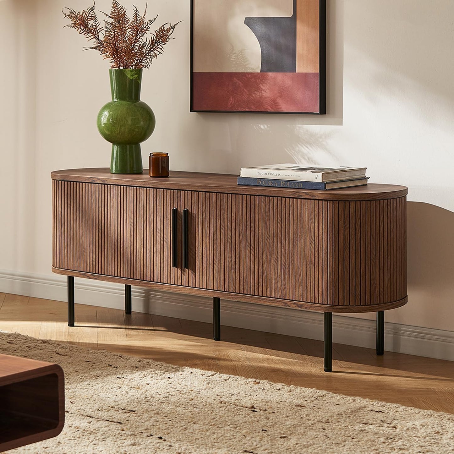 mopio Quin TV Stand, Mid Century Modern for 55/60/65 inch TV, Farmhouse TV Stand, Entertainment