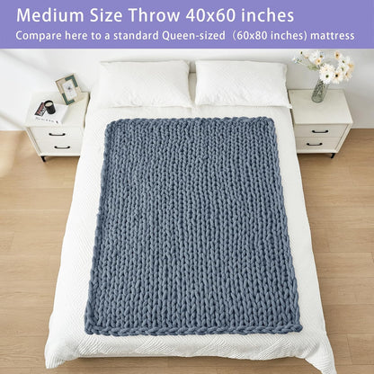Bigacogo Chunky Knit Throw Blanket for Couch, 40x60 inches, 100% Hand Knitted with Thick Jumbo