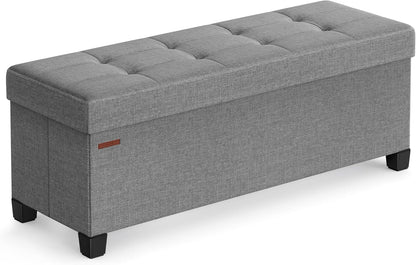 SONGMICS Storage Ottoman Bench, Foldable Foot Rest with Legs, 15 x 43 x 15.7 Inches, End of Bed