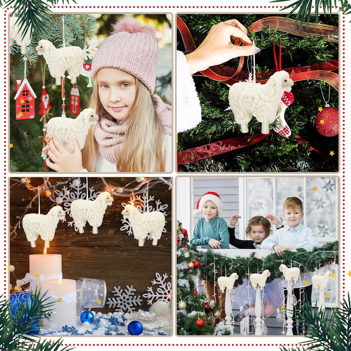 Jenaai 3 Pieces Felt Sheep Christmas Ornaments Sheep Decorative Hanging Ornaments Vintage Farm