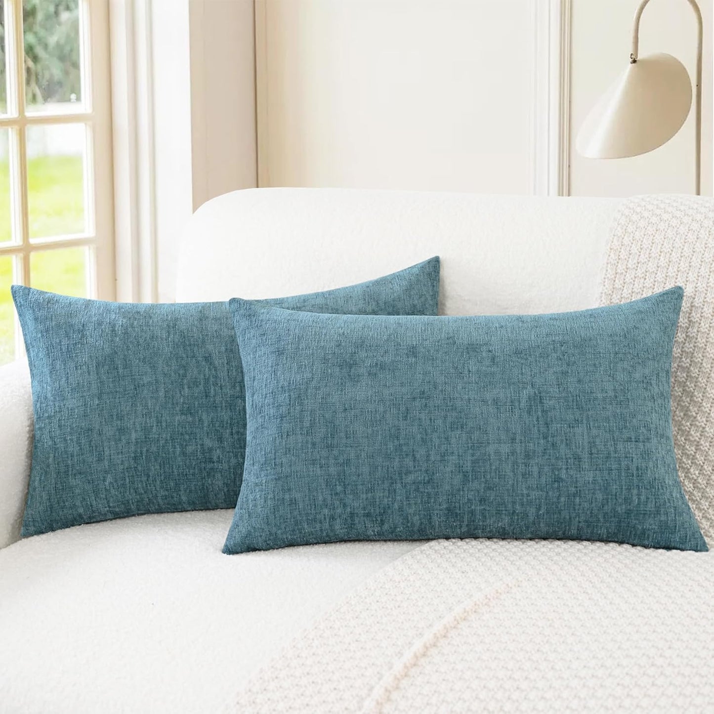 CaliTime Throw Pillow Covers Decorative 12 X 20 Inches Pack of 2 Cozy Chenille Cushion Cases for