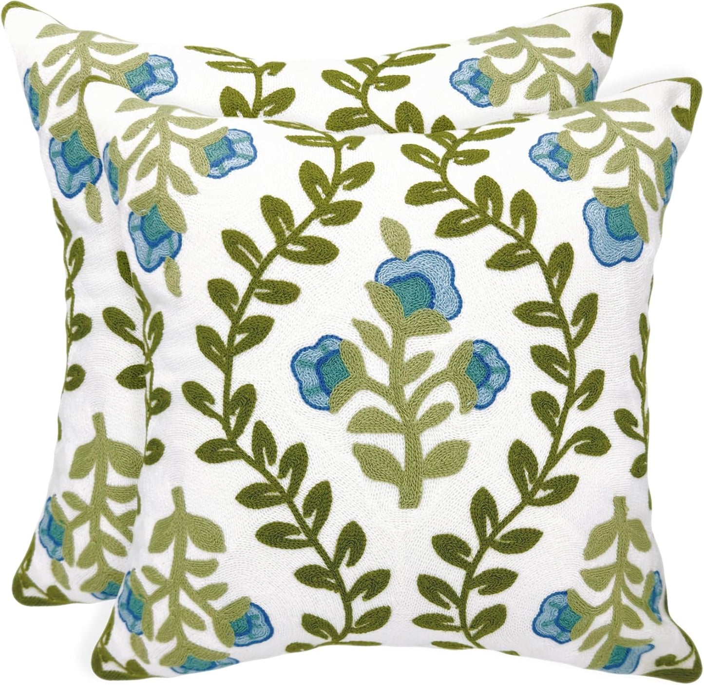 Alysheer Floral Embroidered Summer Decorative Throw Pillow Covers 18"x 18" Set of 2, Farmhouse Blue