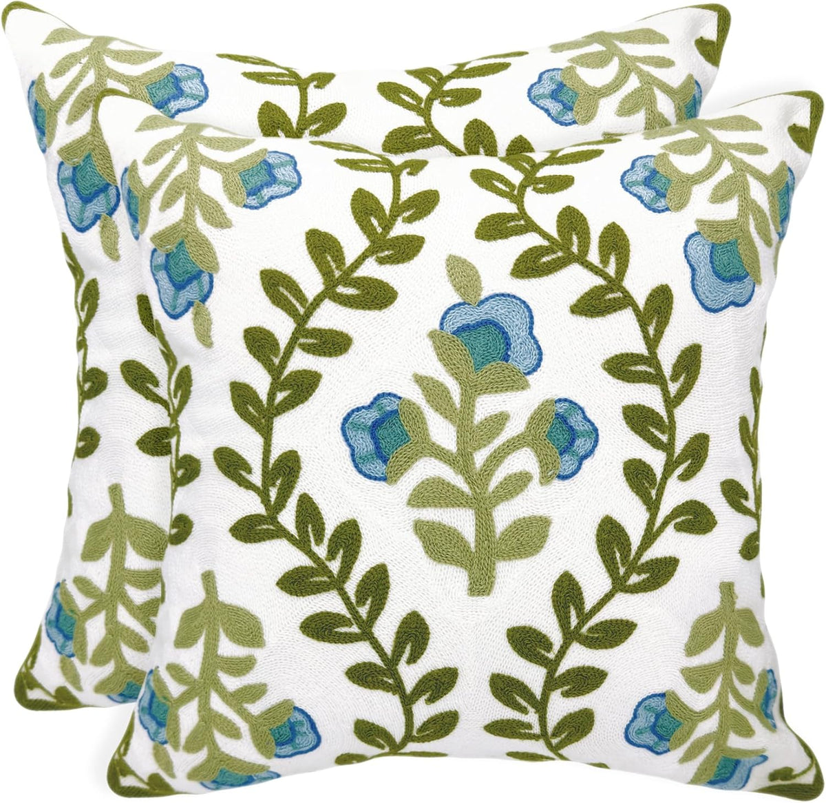 Alysheer Floral Embroidered Summer Decorative Throw Pillow Covers 20"x 20" Set of 2, Farmhouse