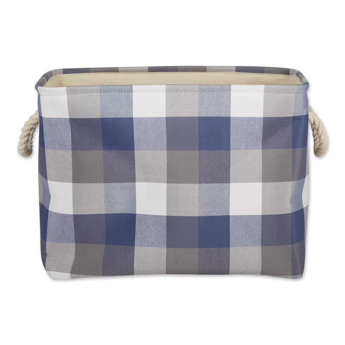 DII Buffalo Check Storage Bin, Medium Rectangle, 16x10x12, Tri Color Blue