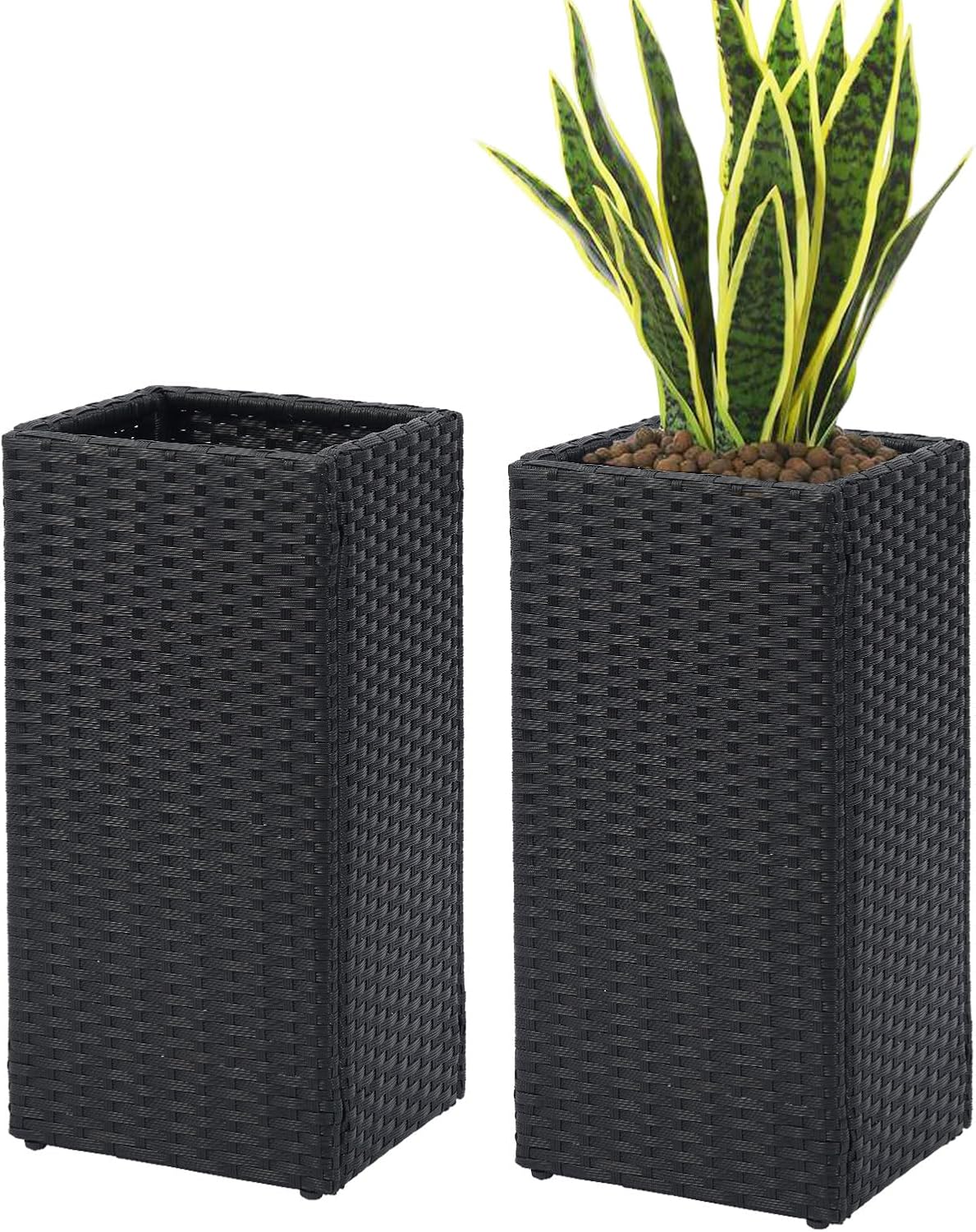 SUNNYPARK 2 Pack Tall Planters for Outdoor Plants Rattan Modern Tall Square Planter Box with