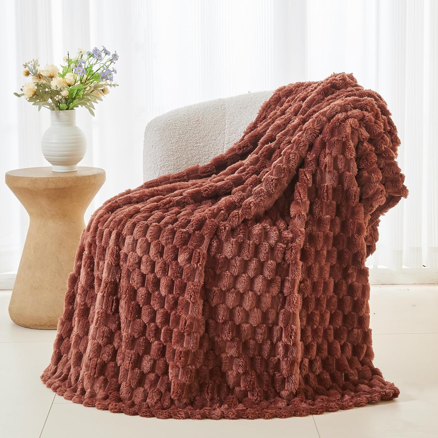 NEWCOSPLAY Super Soft Throw Blanket Coffee Premium Silky Flannel Fleece 3D Clouds Stylish Jacquard