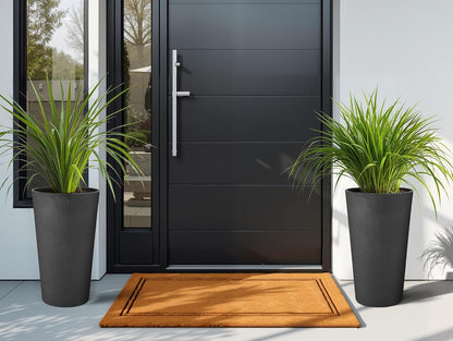 24" Tall Planters for Outdoor Plants, Set of 2 Heavy-Duty Resin Flower Pots, Matte Black Leather