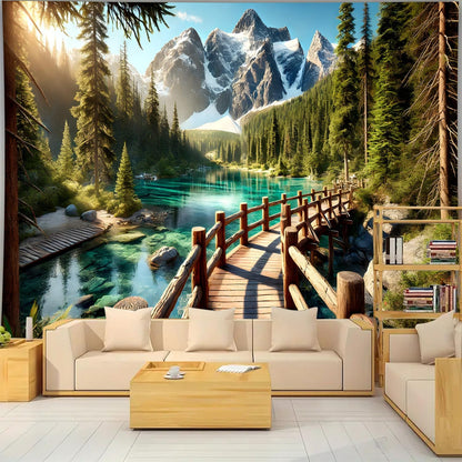 BSFHH Nature Tapestry Forest Tree Sea Cave Wall Hanging, Stream Through Rainforest Landscape Wall