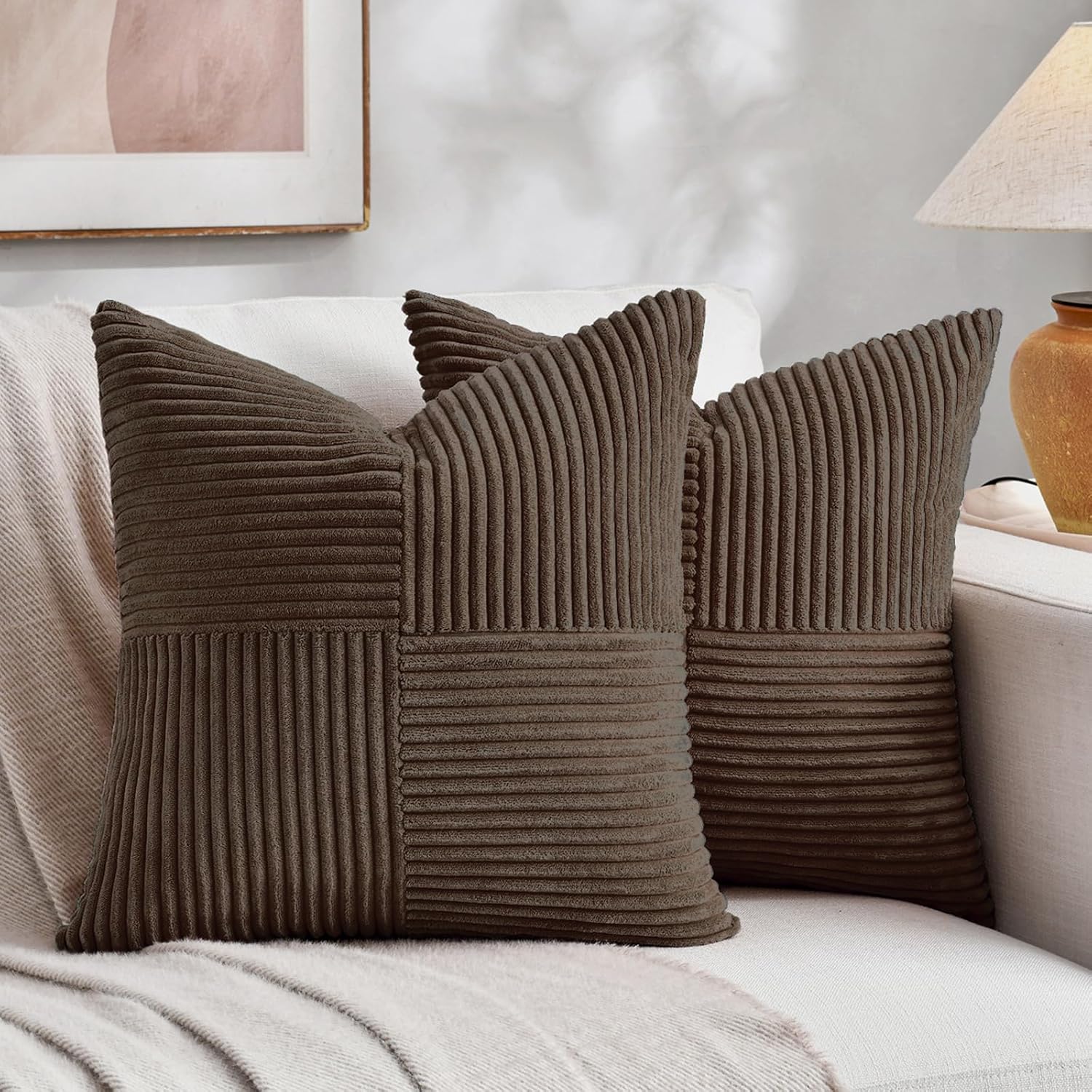 Fancy Homi 2 Packs Dark Brown Decorative Throw Pillow Covers 20x20 Inch for Living Room Couch Bed