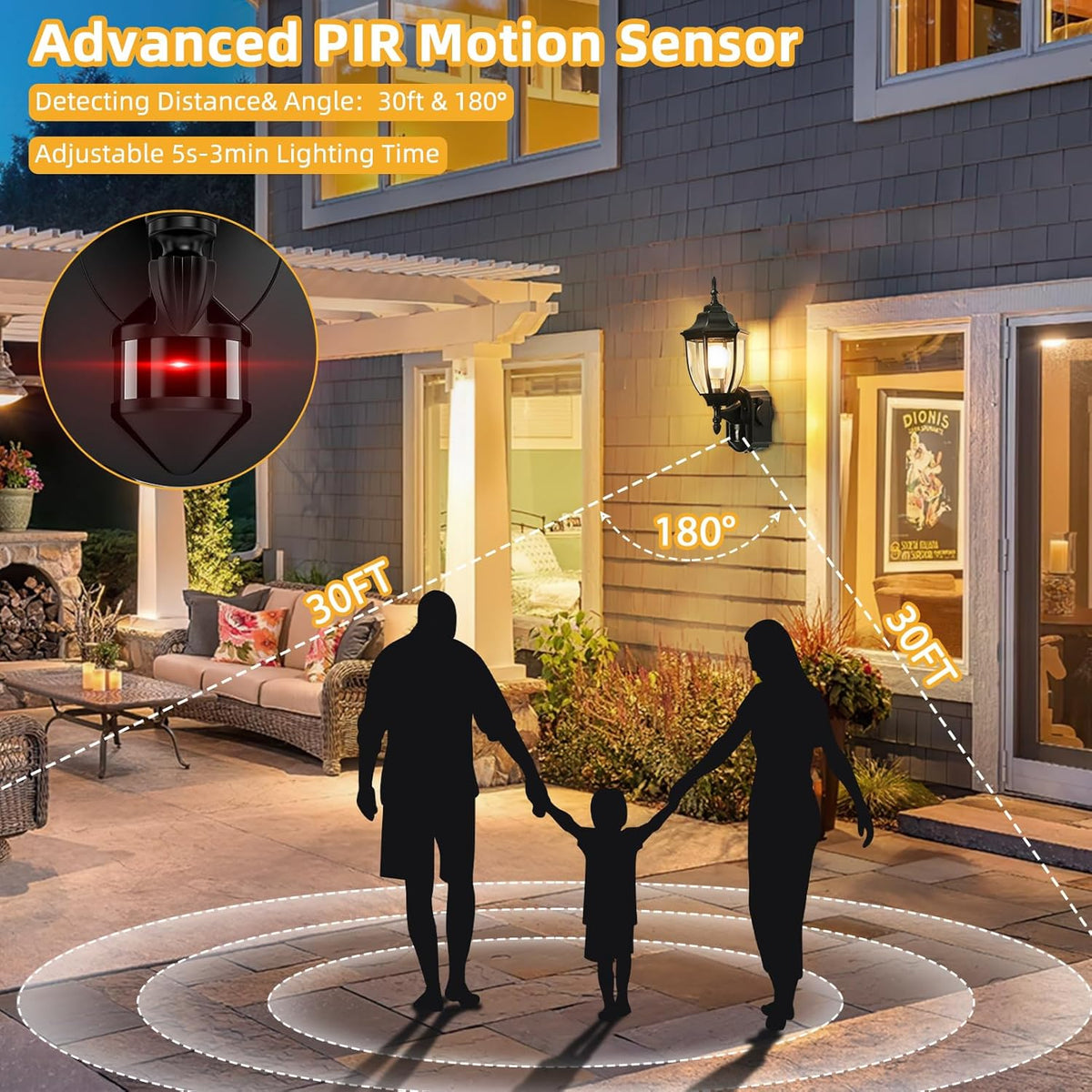 2 Pack Porch Lights Outdoor with Outlet, Motion Sensor Outdoor Wall Lights, Updated Dusk to Dawn
