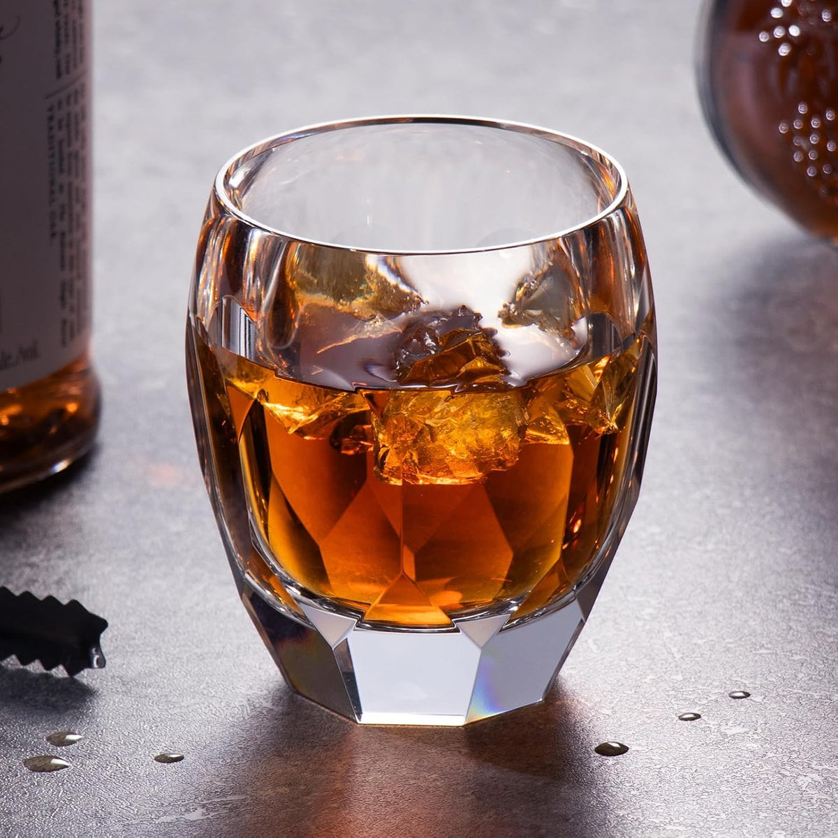 KAMMAK Crystal Whiskey Glasses Set of 2, Luxury 7.44oz Old Fashioned Glasses Stemless, Handcrafted