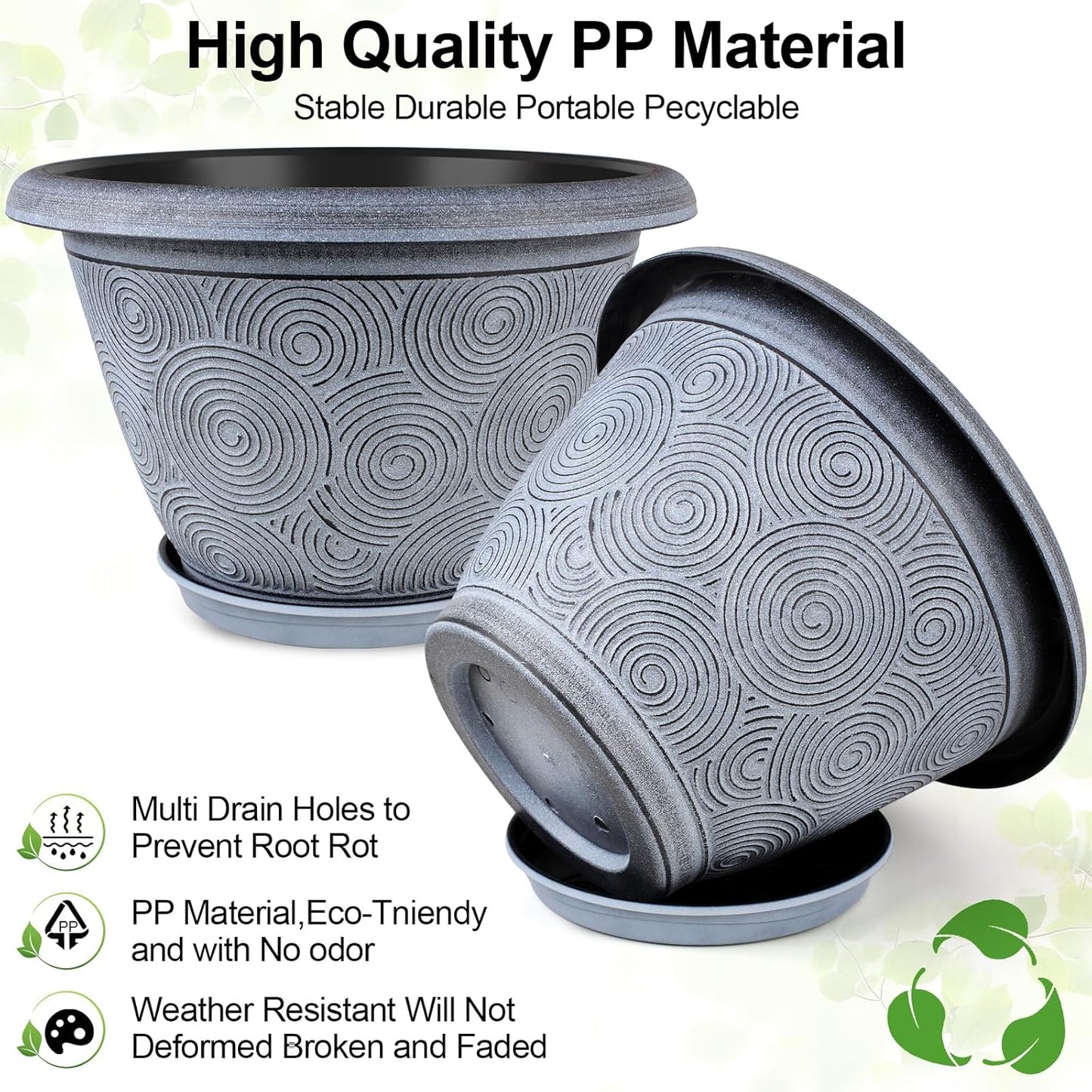 14 Inch Large Planter Pot for Plants Indoor Outdoor, 4 Pack Plastic Flower Pots with Drainage Hole