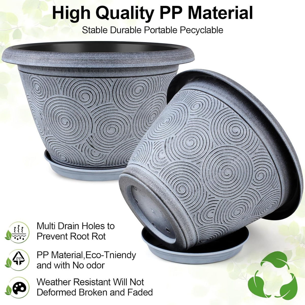 16 Inch Large Planter Pot for Plants Indoor Outdoor, 4 Pack Plastic Flower Pots with Drainage Hole